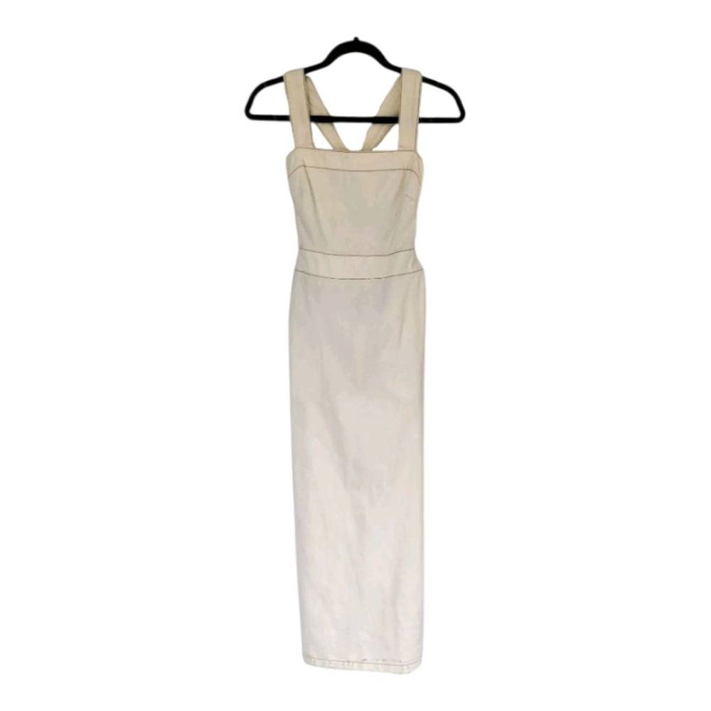 Future Collective Maxi Ivory Denim Bib Dress with Cute Bow Back - Picture 6 of 15